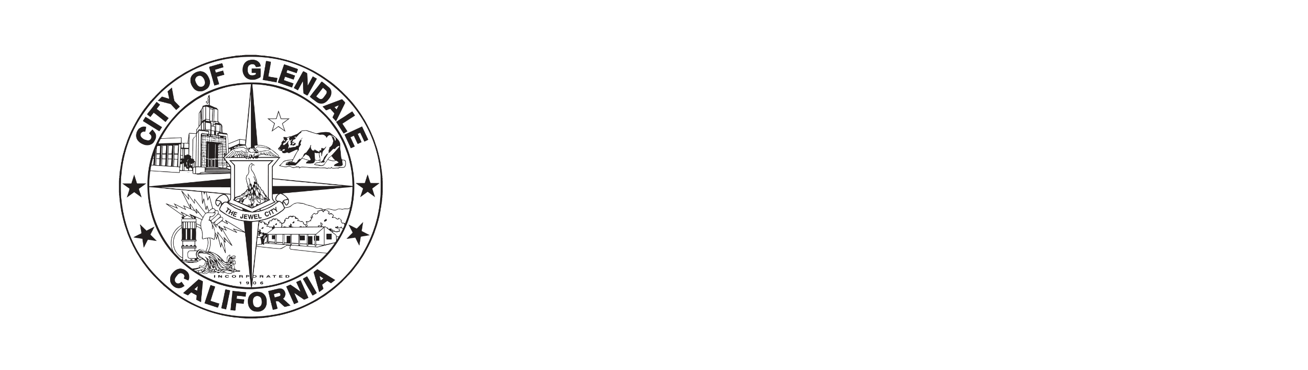 City Seal and Engage Glendale Logo in Black and White in Website Footer
